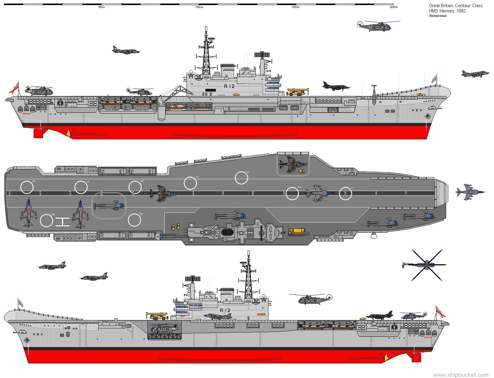 r-12 hms hermes centaur class aircraft carrier royal navy 05 drawing