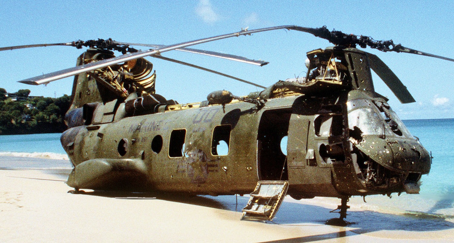 hmm-261 raging bulls ch-46e sea knight marine medium helicopter squadron usmc operation urgent fury grenada 1983 shot down 28