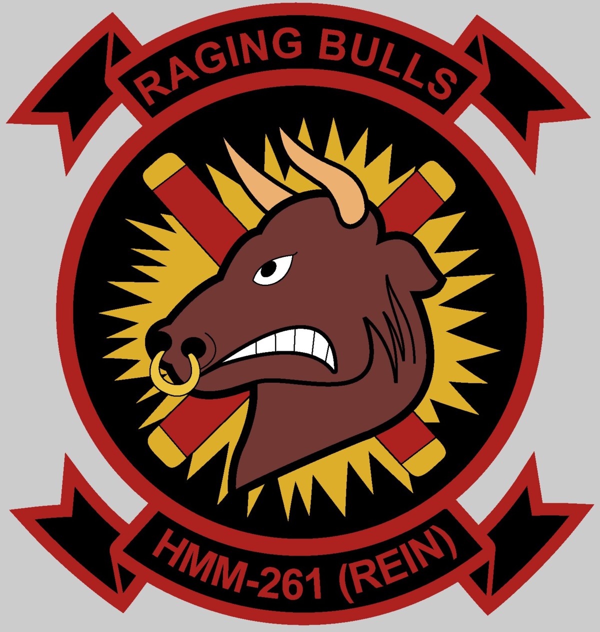 hmm-261 raging bulls insignia crest patch badge ch-46e sea knight marine medium helicopter squadron usmc 02c