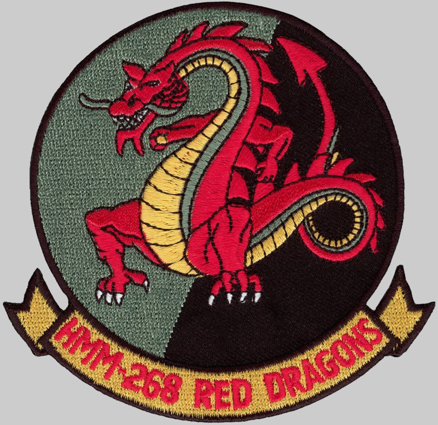 hmm-268 red dragons insignia crest patch badge ch-46e sea knight marine medium helicopter squadron usmc 02p