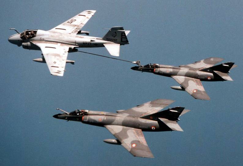 va-34 blue blasters attack squadron a-6e intruder refuels super etendard from french navy