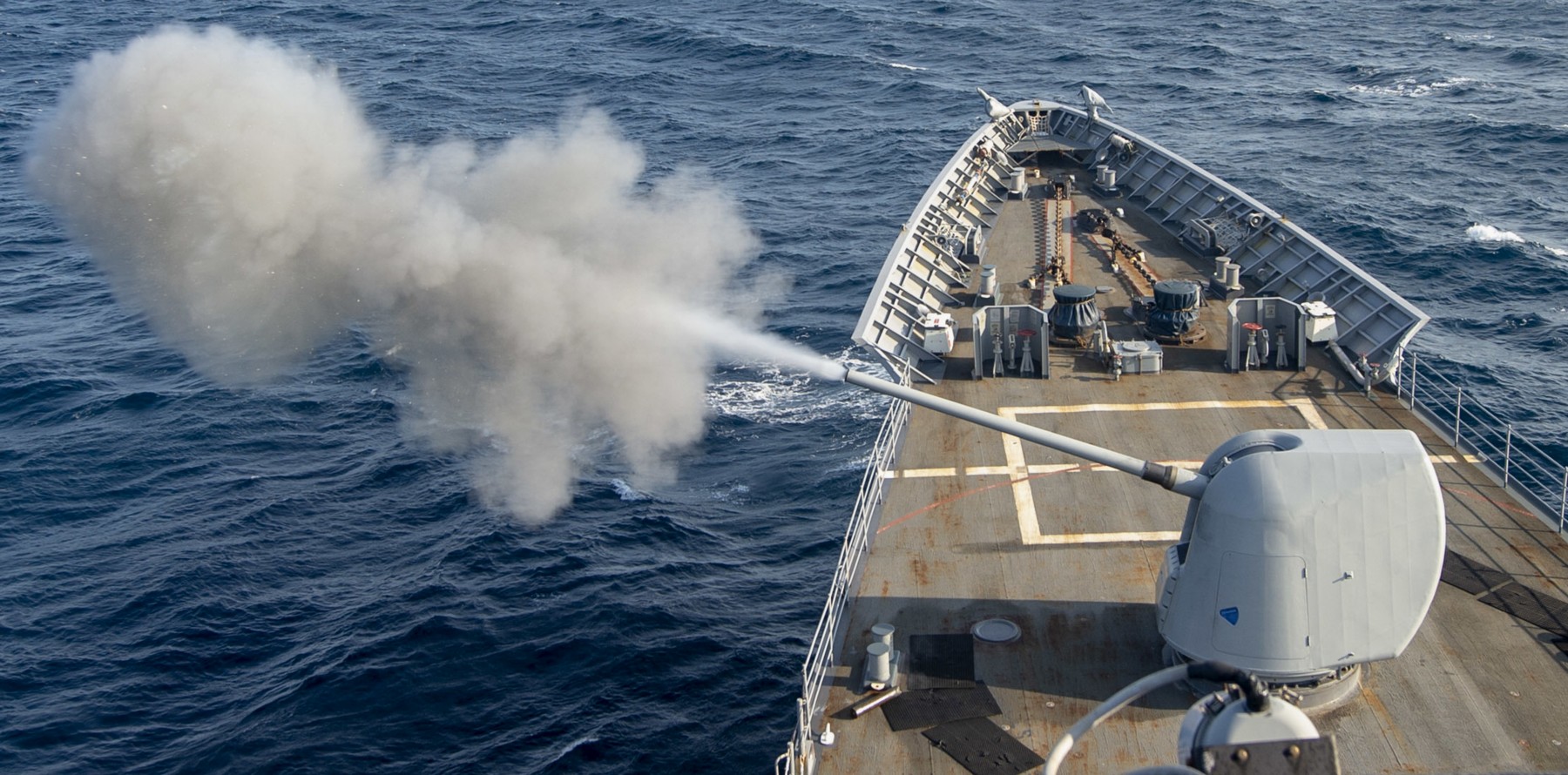 cg-72 uss vella gulf ticonderoga class guided missile cruiser us navy mk.45 gun fire exercise 115