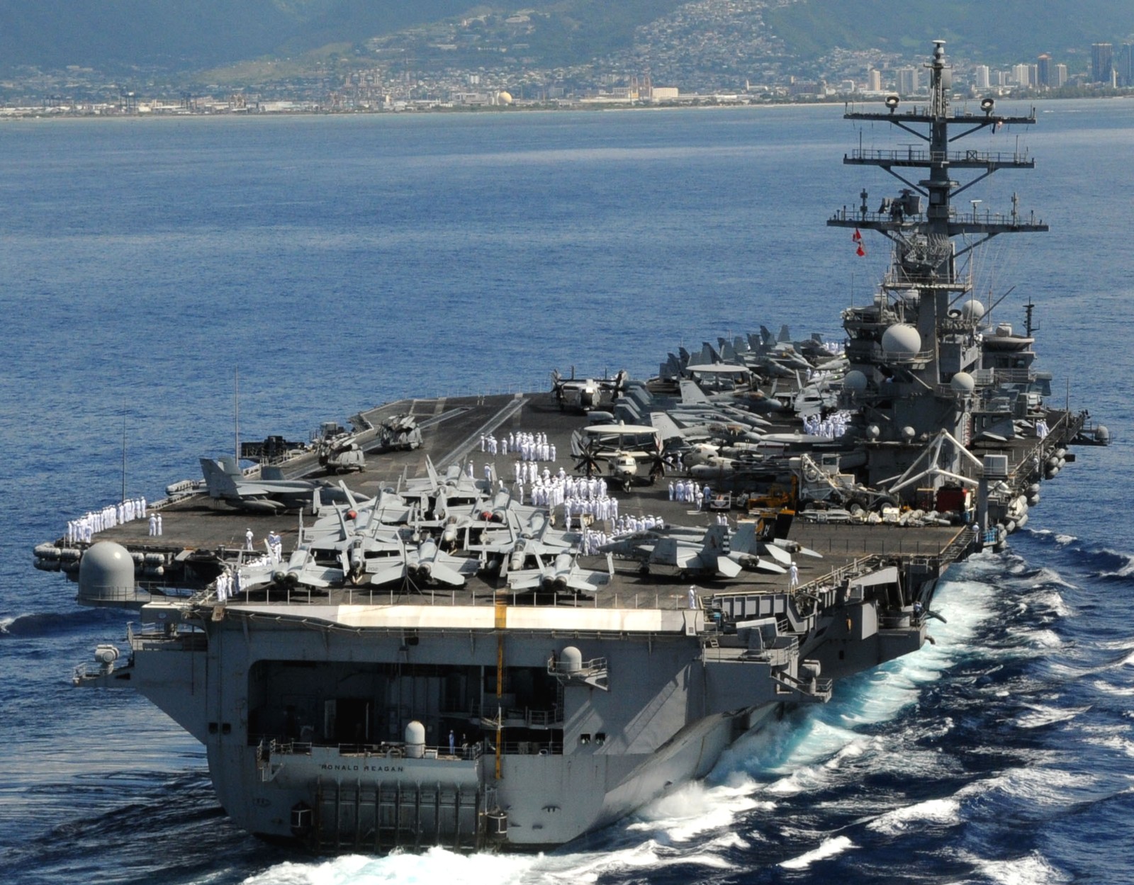 cvn-76 uss ronald reagan nimitz class aircraft carrier air wing cvw-14 arriving pearl harbor hawaii 22