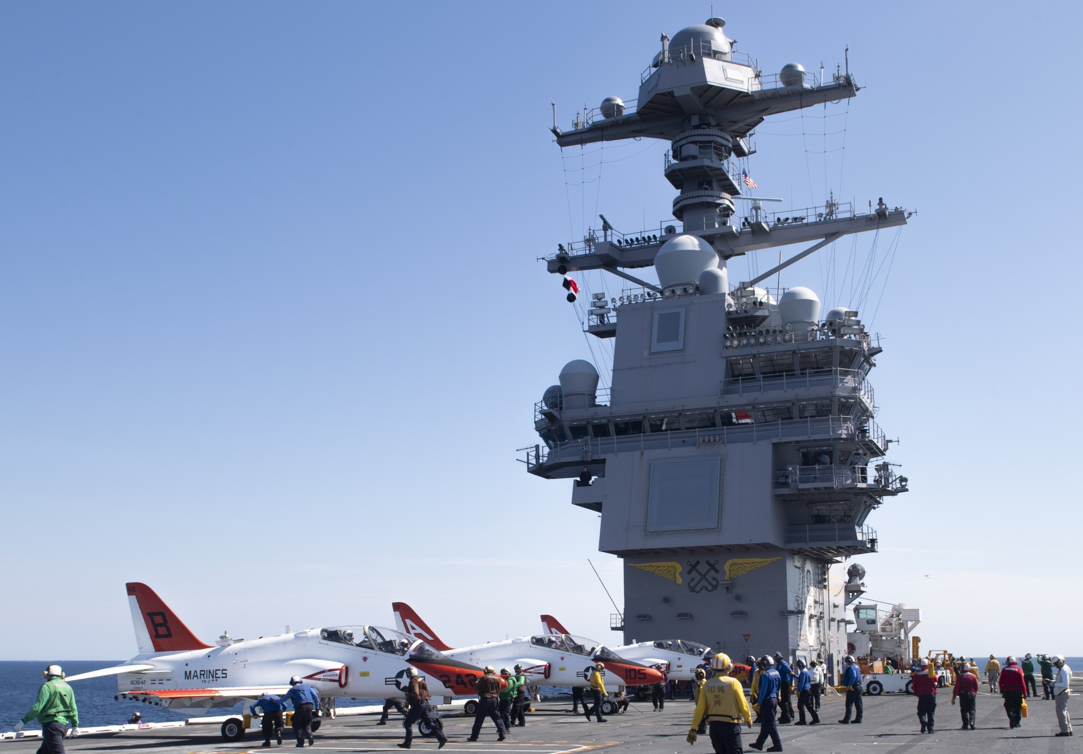 cvn-78 uss gerald r. ford class aircraft carrier us navy 20 t-45c goshawk flight operations