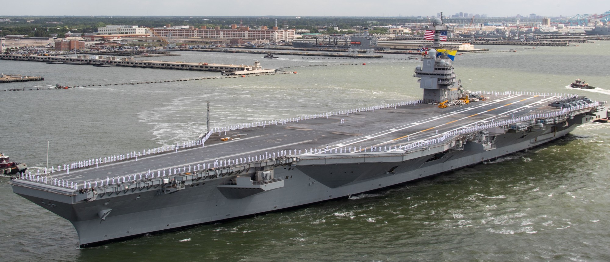 cvn-78 uss gerald r. ford aircraft carrier us navy departing naval station norfolk virginia 87