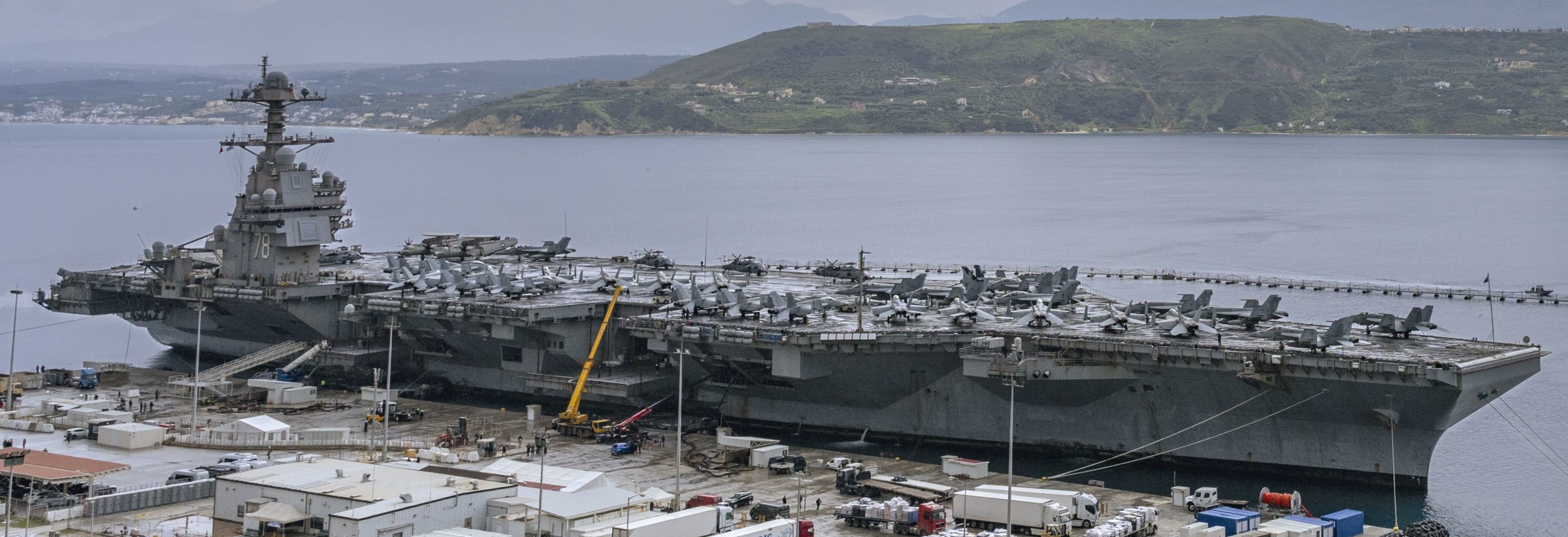 uss gerald r. ford cvn-78 aircraft carrier cvw-8 epic fury iran nsa souda bay repairs march 2026
