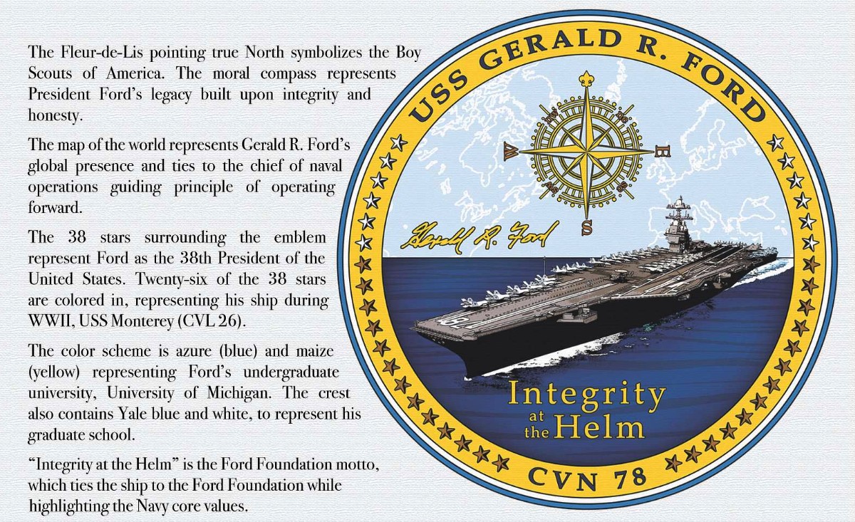 cvn-78 uss gerald r. ford insignia crest patch badge aircraft carrier us navy 03c