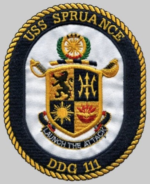 ddg-111 uss spruance crest insignia patch badge arleigh burke class guided missile destroyer us navy 02p