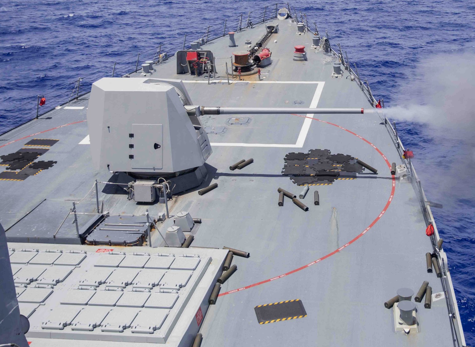 ddg-114 uss ralph johnson arleigh burke class guided missile destroyer mk.45 gun fire 55