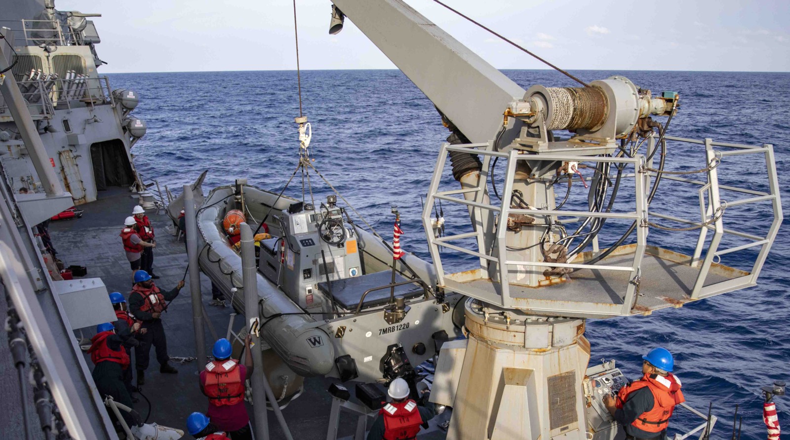 ddg-114 uss ralph johnson arleigh burke class guided missile destroyer small boat rhib 71