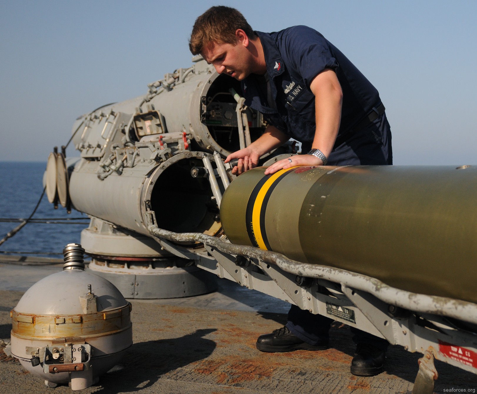 ddg-57 uss mitscher guided missile destroyer us navy 36 mk-46 torpedo loading exercise