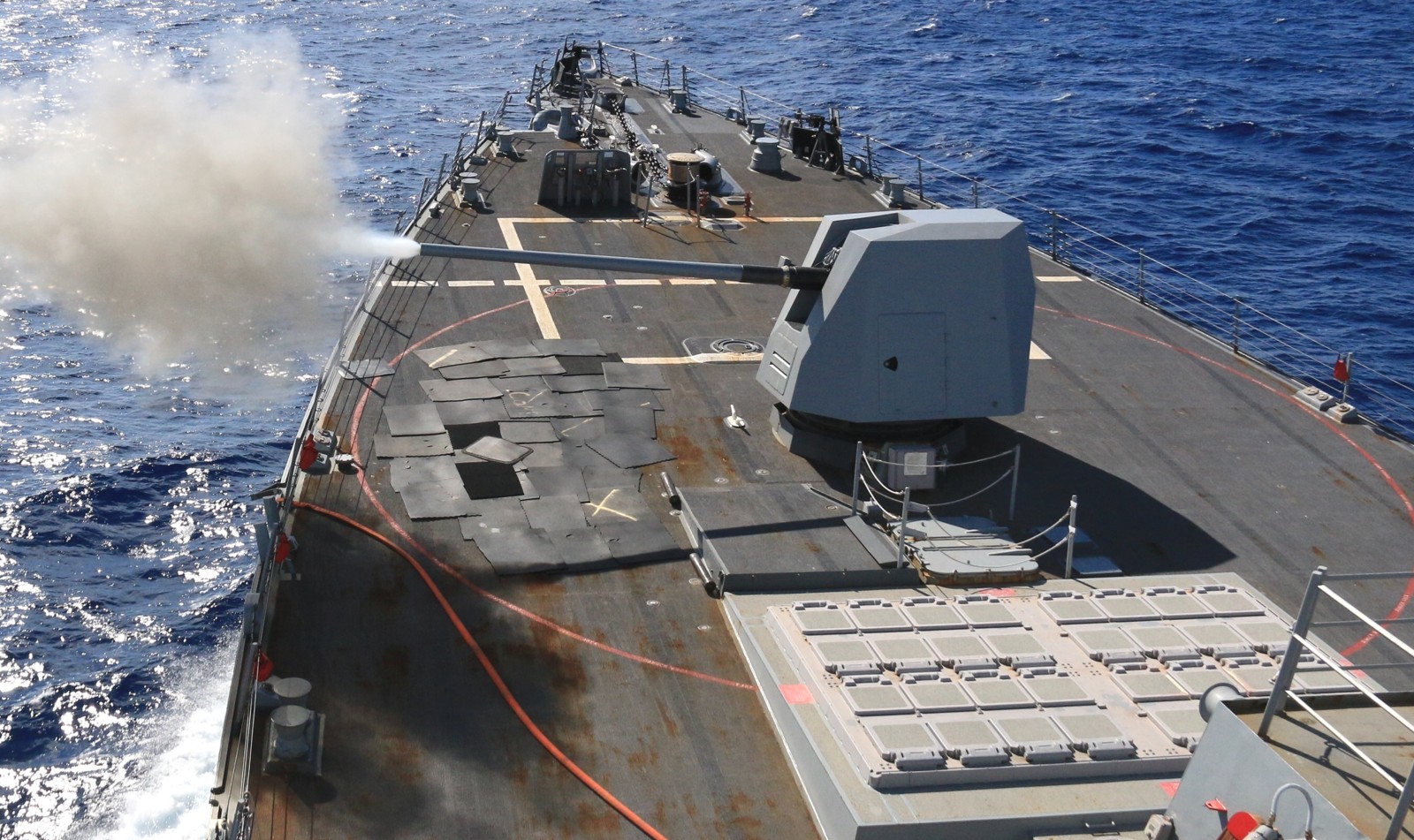 ddg-85 uss mccampbell arleigh burke class guided missile destroyer mk.45 gun fire 58