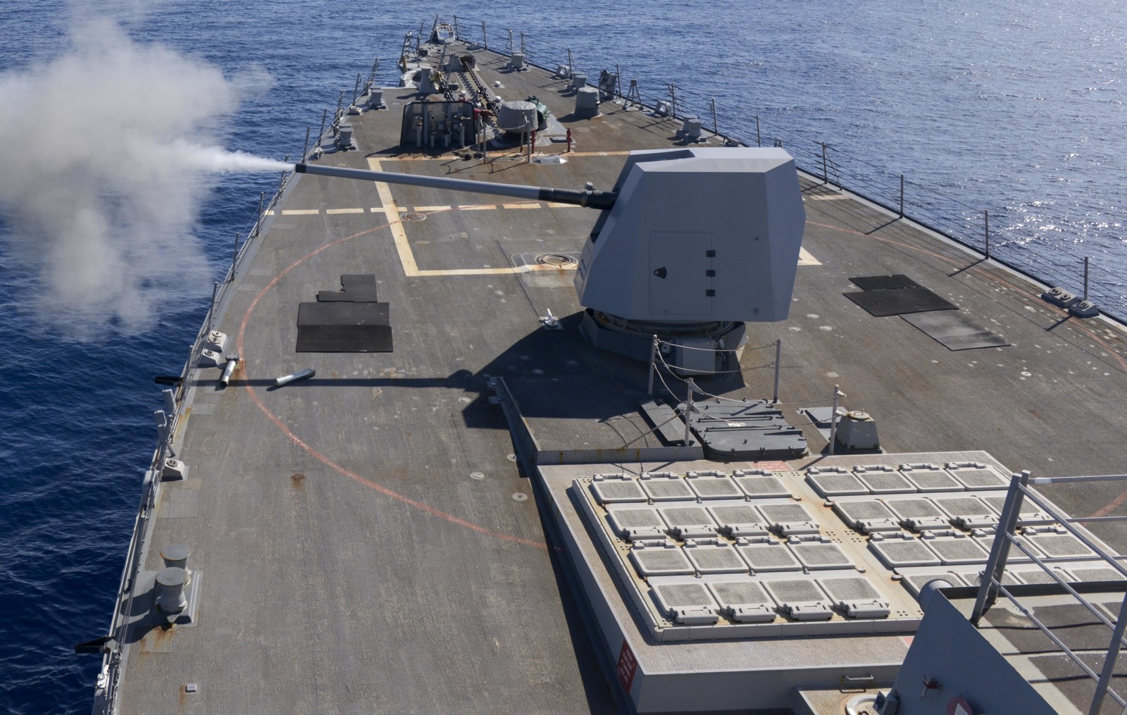 ddg-86 uss shoup arleigh burke class guided missile destroyer mk.45 gun fire 54