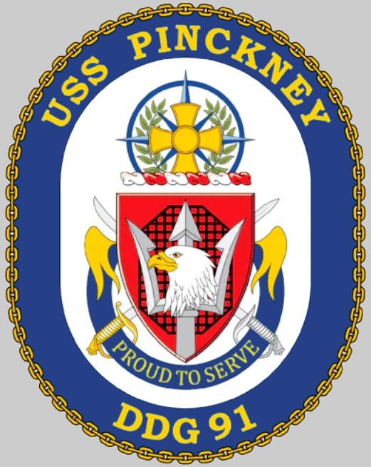 ddg-91 uss pinckney insignia crest patch badge arleigh burke class guided missile destroyer 02x ingalls