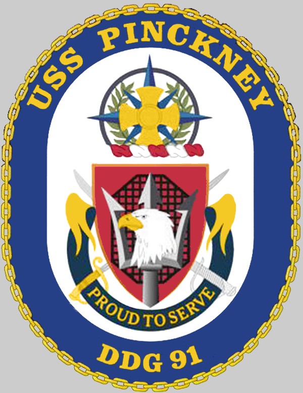 ddg-91 uss pinckney insignia crest patch badge arleigh burke class guided missile destroyer 03c