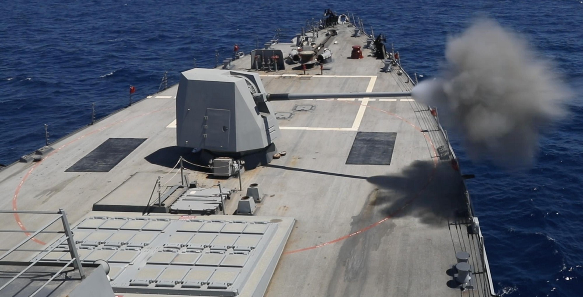 ddg-94 uss nitze arleigh burke class guided missile destroyer mk.45 gun fire 75