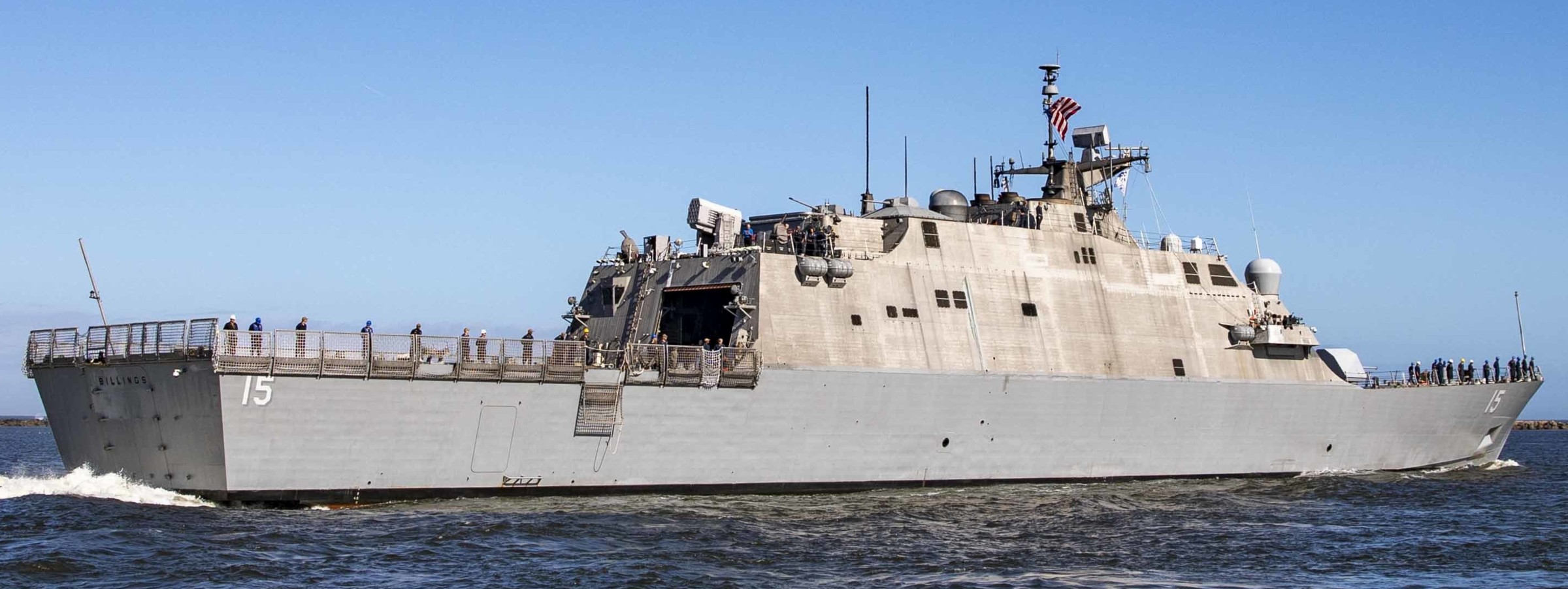 lcs-15 uss billings freedom class littoral combat ship us navy 71 departing naval station mayport florida