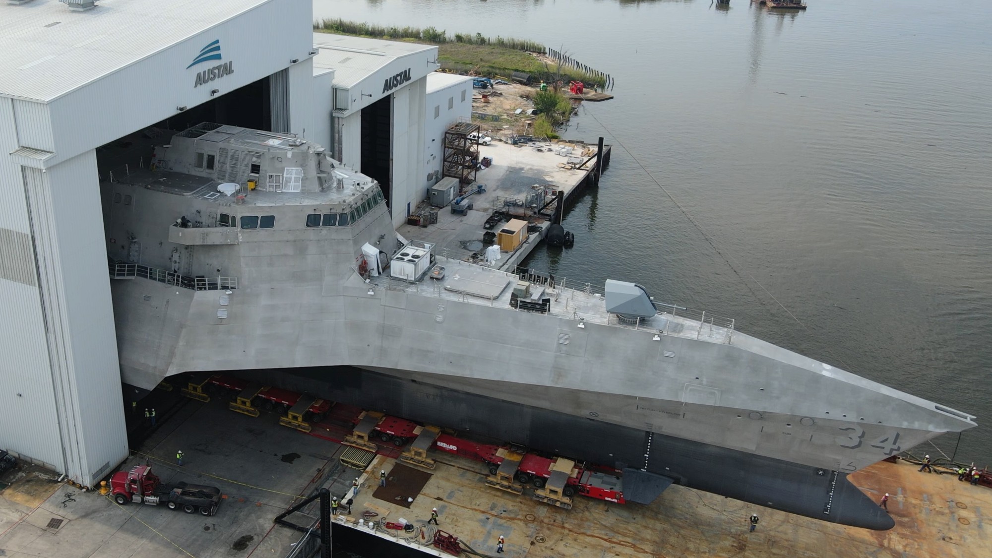 lcs-34 uss augusta littoral combat ship independence class us navy roll out austal 08