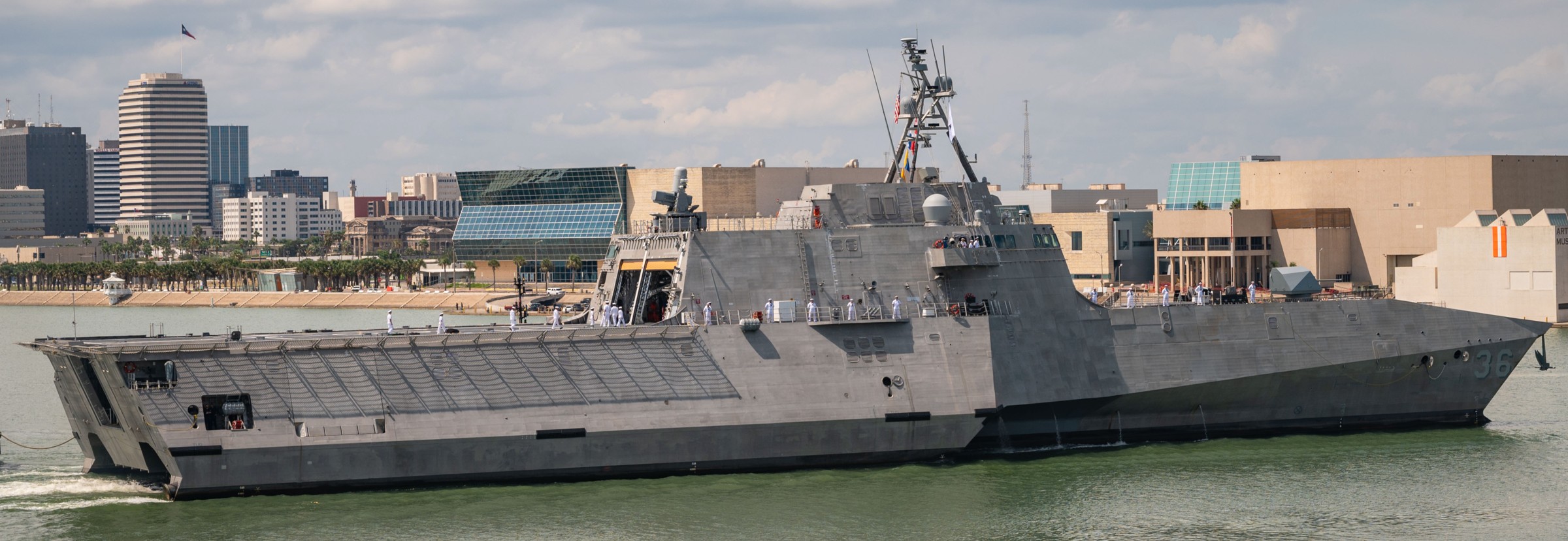 lcs-36 uss kingsville littoral combat ship independence class arriving corpus christi texas 2024 06