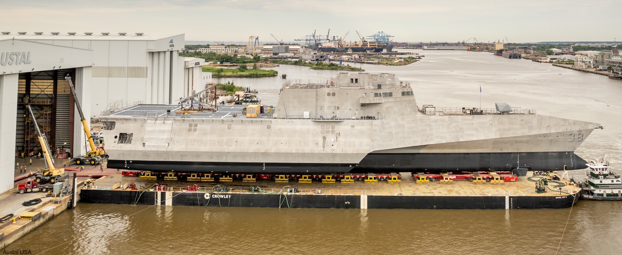 lcs-38 uss pierre independence class littoral combat ship roll-out austal mobile alabama 2024 04