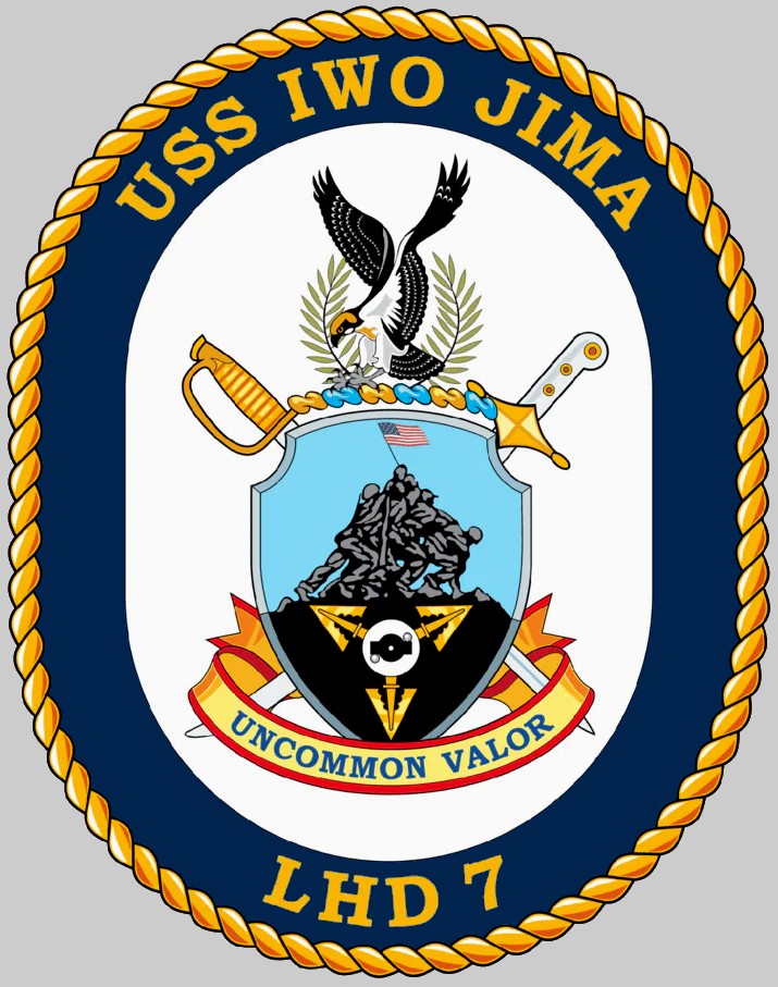 lhd-7 uss iwo jima insignia crest patch badge wasp class amphibious assault ship dock landing helicopter us navy 02c