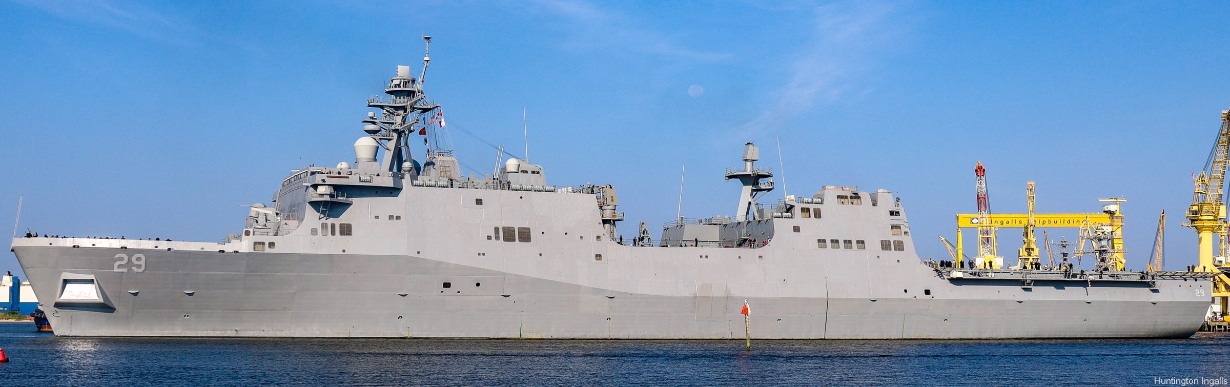 lpd-29 uss richard m. mccool san antonio class amphibious transport dock landing ship departing huntington ingalls 2024