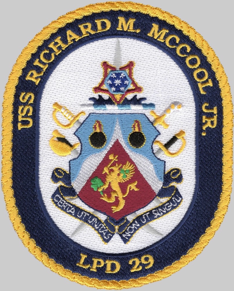 lpd-29 uss richard m. mccool insignia crest patch badge san antonio class amphibious transport dock landing ship 02p