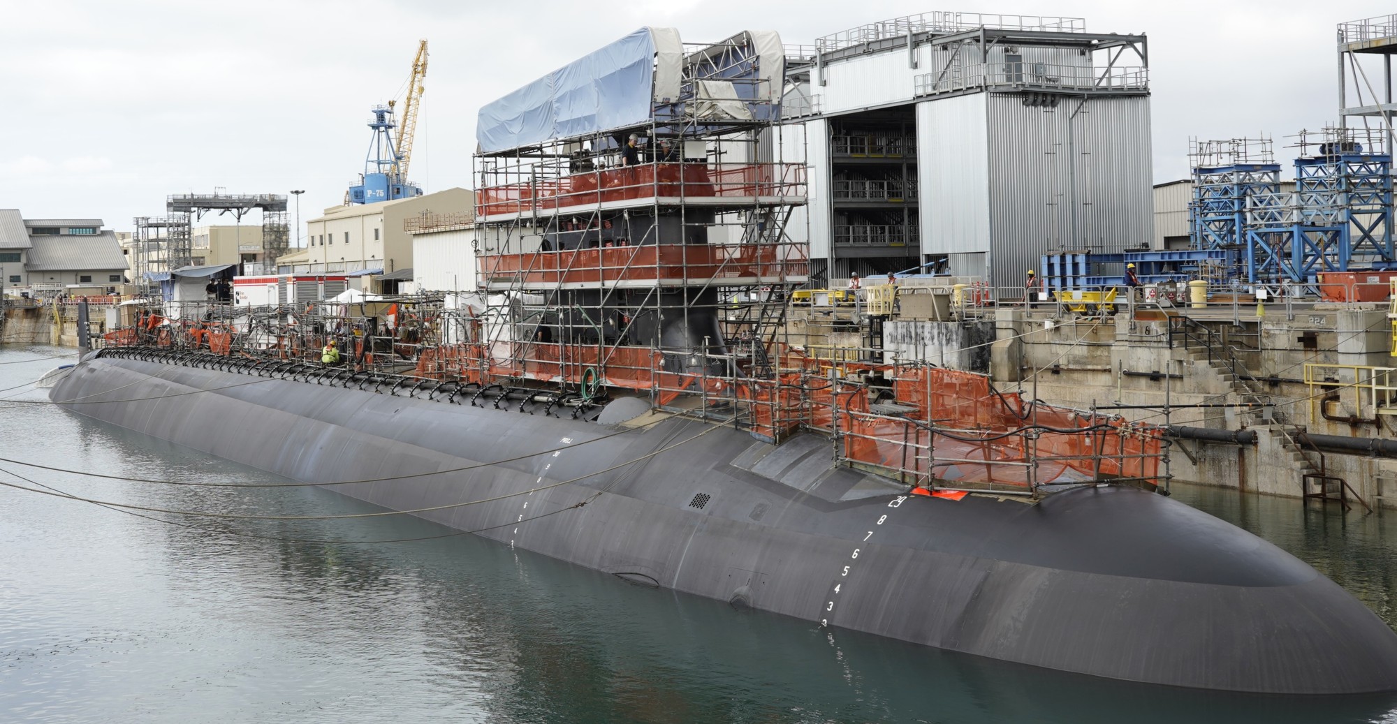 ssn-776 uss hawaii virginia class attack submarine dry dock pearl harbor naval shipyard 71