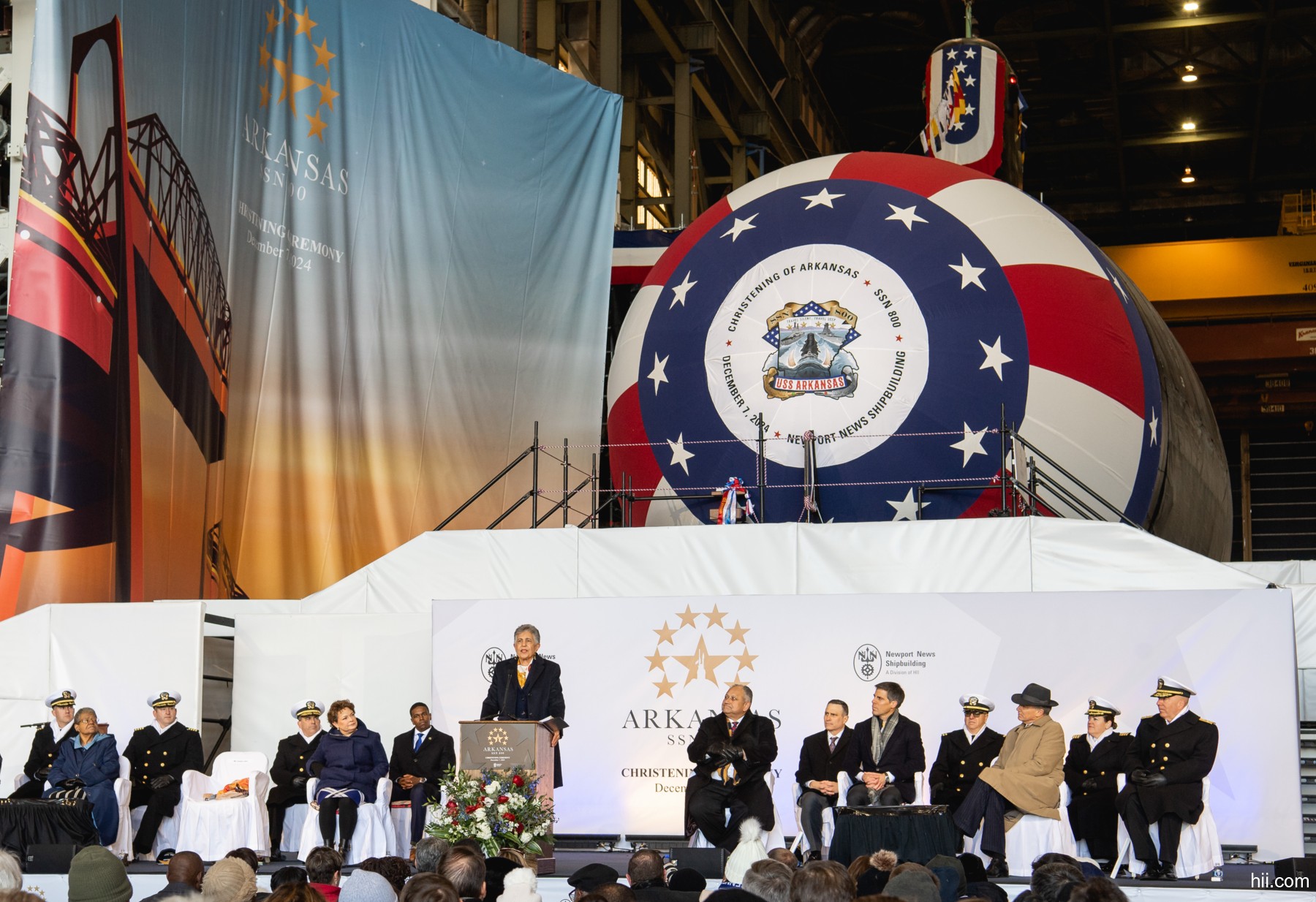 ssn-800 uss arkansas virginia class attack submarine christening ceremony 2024 06